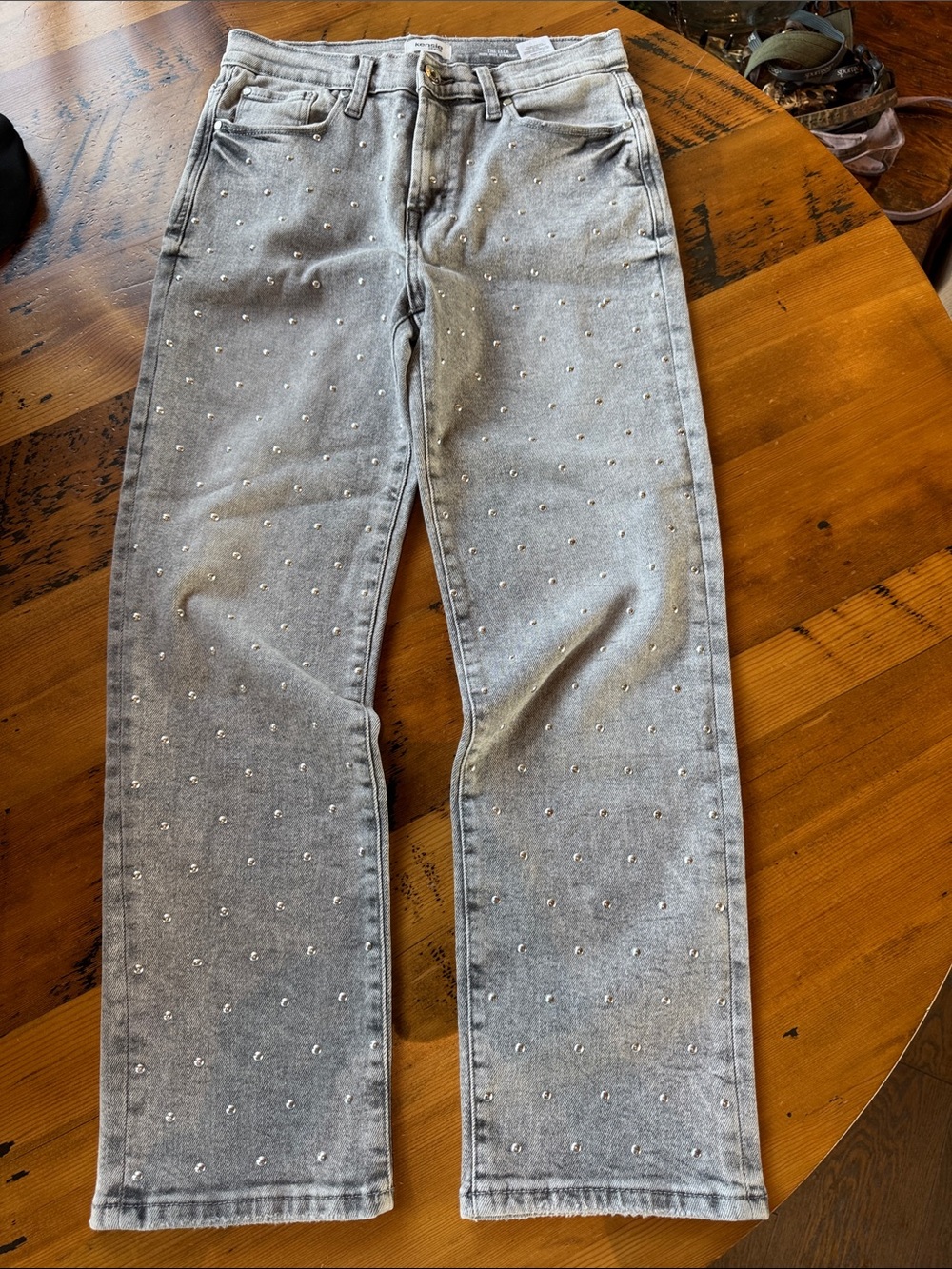 NWOT 4/27 Kensie Gray Studded Straight-Leg Jeans